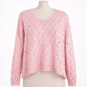 100% Cotton Pink Crochet Knit Twist Back Sweater Pullover Top XXL Coquette Fairy